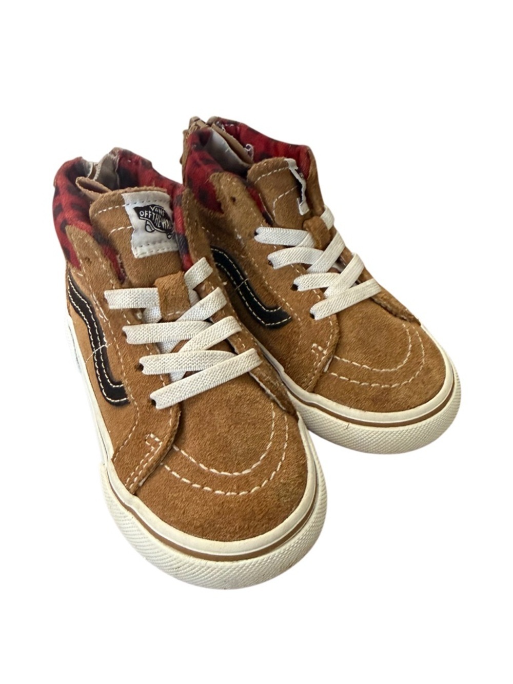 Vans SK8 High-Top Suede Sneakers - Brown with Red Plaid-Size 6